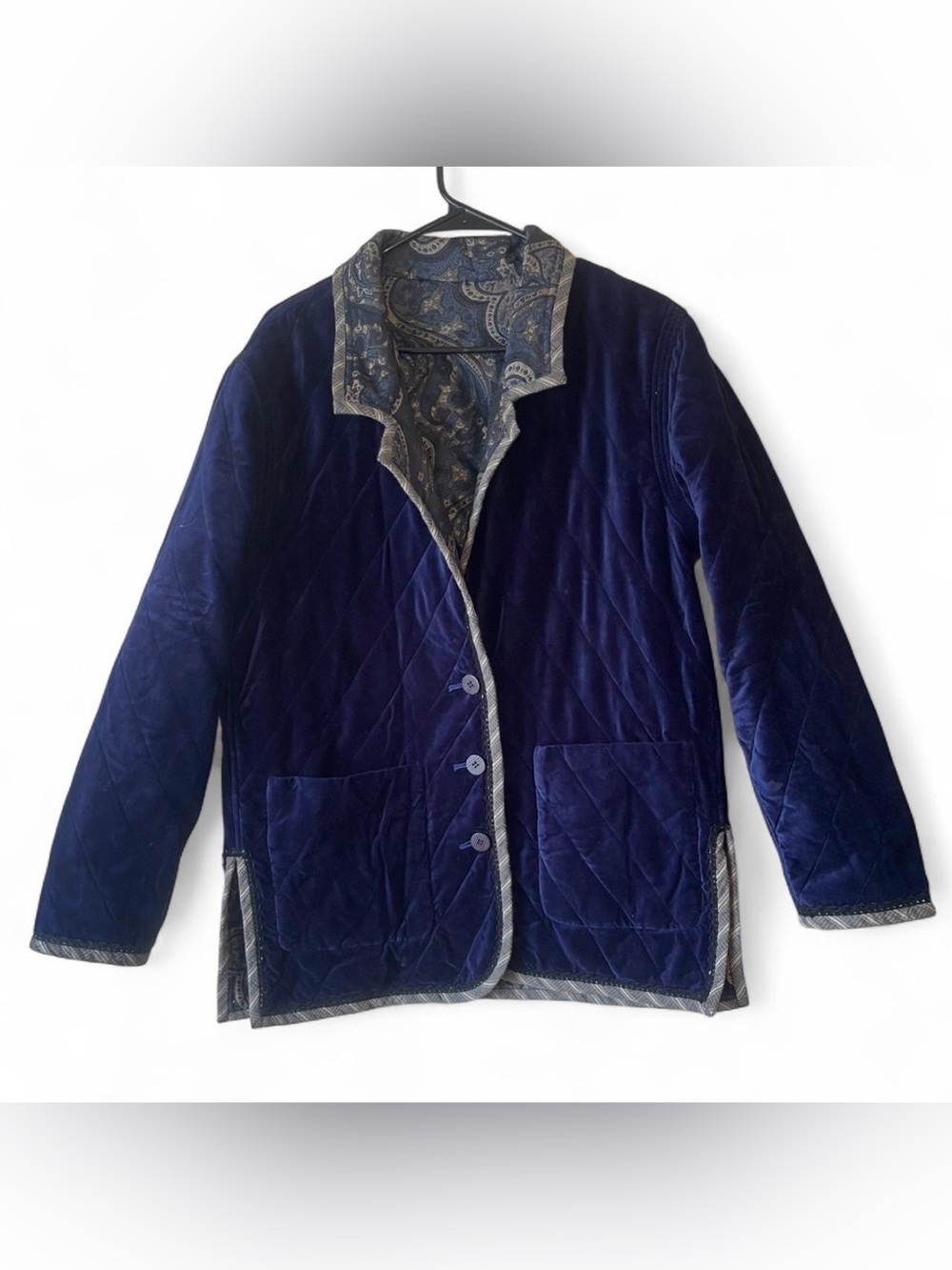 Koos Of Course Reversible Blue Velvet & Paisley Women’s Jacket with Pockets
